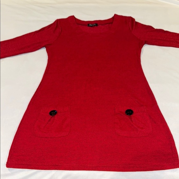 Papillon Red Sweater Dress Black Buttons 3/4 Sleeves Women’s Sz L - Picture 6 of 10